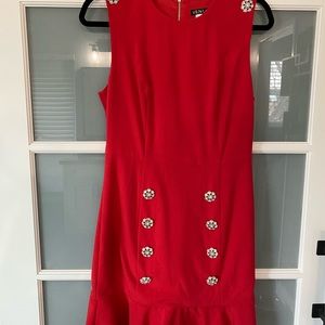 Cap sleeve dress with crystal buttons